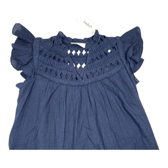 ba&sh Bluma Mini Dress Navy Marine   Flared Cut-Out V-Neck  Size Small (1) NWT - Picture 4 of 16